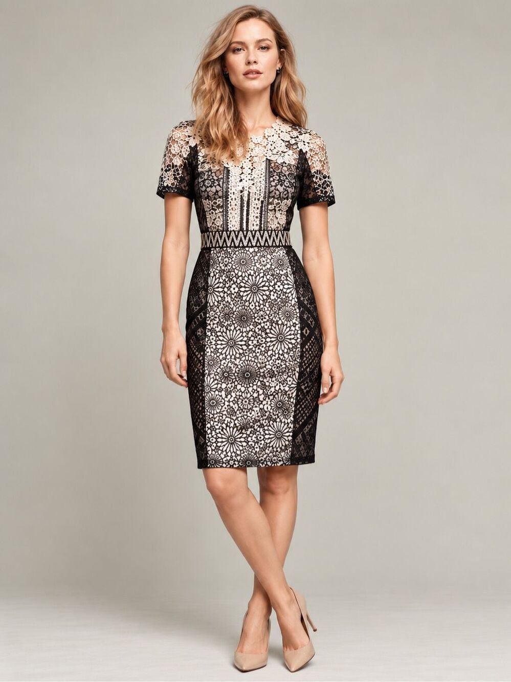 Beguile by Byron Lars “Melange” Lace Micro Sequin Sheath Dress – Size 8